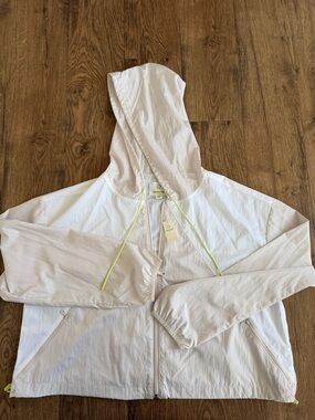 aerie Offline White & Tan Lightweight Hooded Windbreaker Jacket - Size L